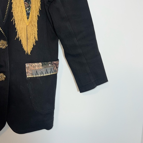 CACHE VINTAGE western Black and Gold Fringed Women's Jacket small - Picture 14 of 16